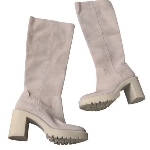Dolce Vita Suede Knee-High Platform Lug Sole Boots Cream Sz 10 - Picture 3 of 6